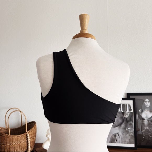 BLACK ONE SHOULDER STRAPPY BIKINI TOP #0363 - Picture 3 of 6